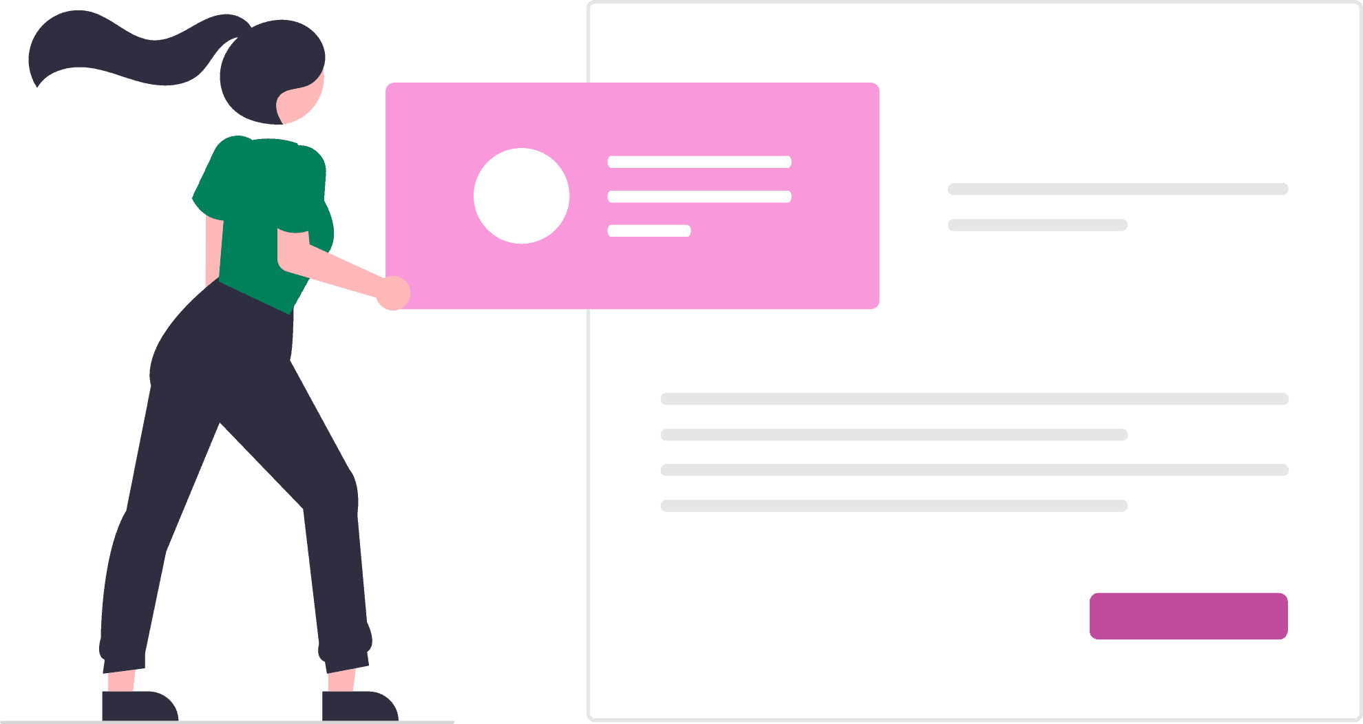 Illustration of a woman interacting with a digital interface, representing job search or online profile matching.